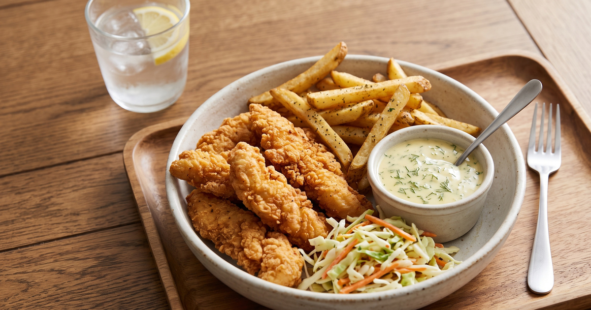 チキンフィンガーのハニーディル添えの料理写真