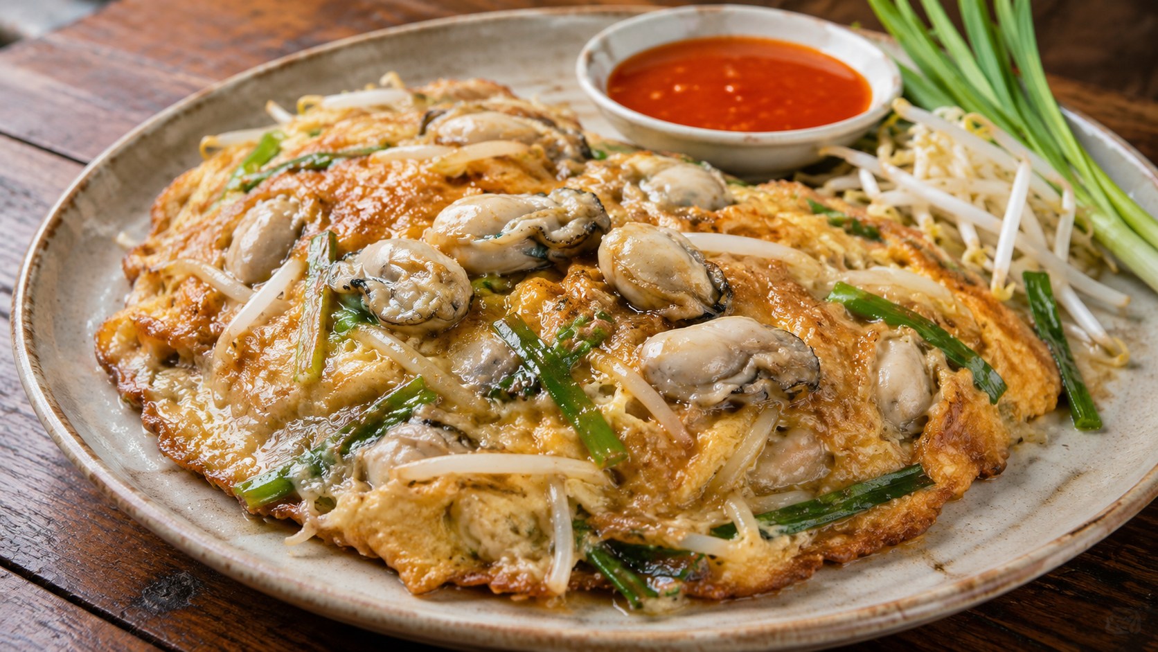 牡蠣と卵をとろみのある柔らかな生地で焼いたタイ料理オースワン